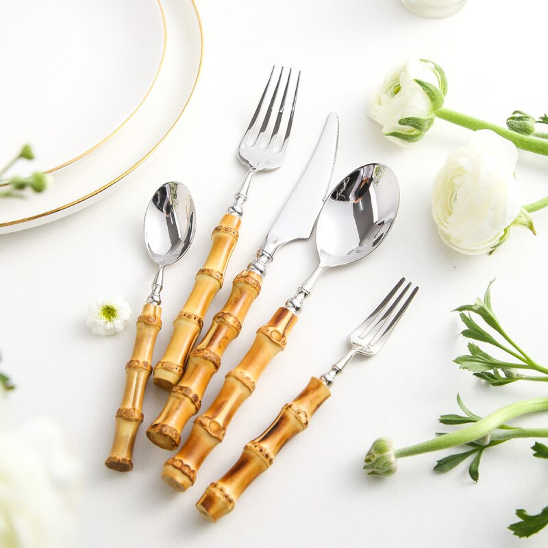 Arashiyama Bamboo & Rustfritt Stål Bestikksett – Naturlig Eleganse | Skanto