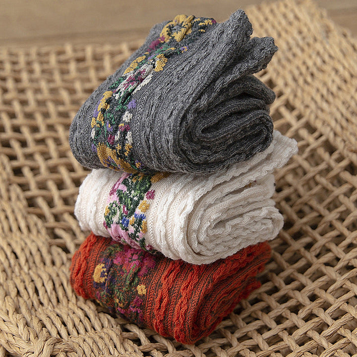 Skanto | Vintage Floral Style Cotton Crew Socks
