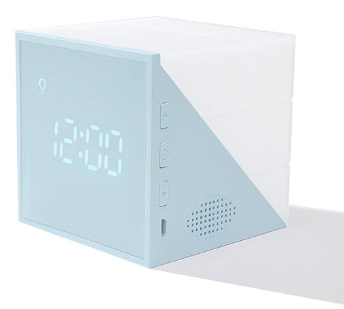 Skanto | Cube Vekkerklokke, med Fargerike Lys, Stemmestyrt Nattlampe, Timer, Temperaturvisning og Lang Batterilevetid, for Hjem & Kontor