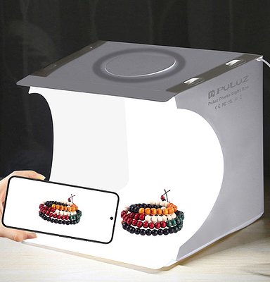 Mini-Fotostudio "LumiCube" med LED-belysning og 6 Hintergründen