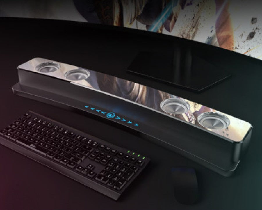 Skanto | Bluetooth Gaming Høyttaler, med RGB Belysning, Bluetooth 5.0, Dobbelt Membran, Doble Høyttalere, Mekaniske Knapper, Klokke & Alarm