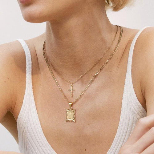 Skanto | 2pc 14k Initial & Cross Necklace Set