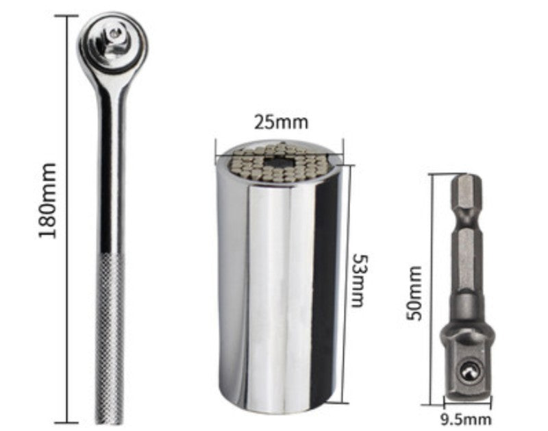 Skanto | Universal Socket Wrench, med Justeringsadapter, Grep 7mm-19mm, for Skruer, Muttere, Bolter & Mer