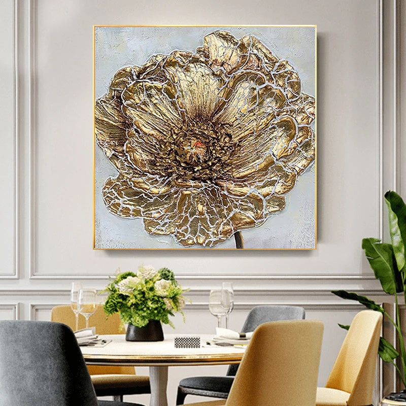 Moderne abstrakte blomster veggkunst Fine Art lerretutskrifter kvadratisk format hvite gull blomsterbilder for stue soverom kunstdekorasjon | Skanto