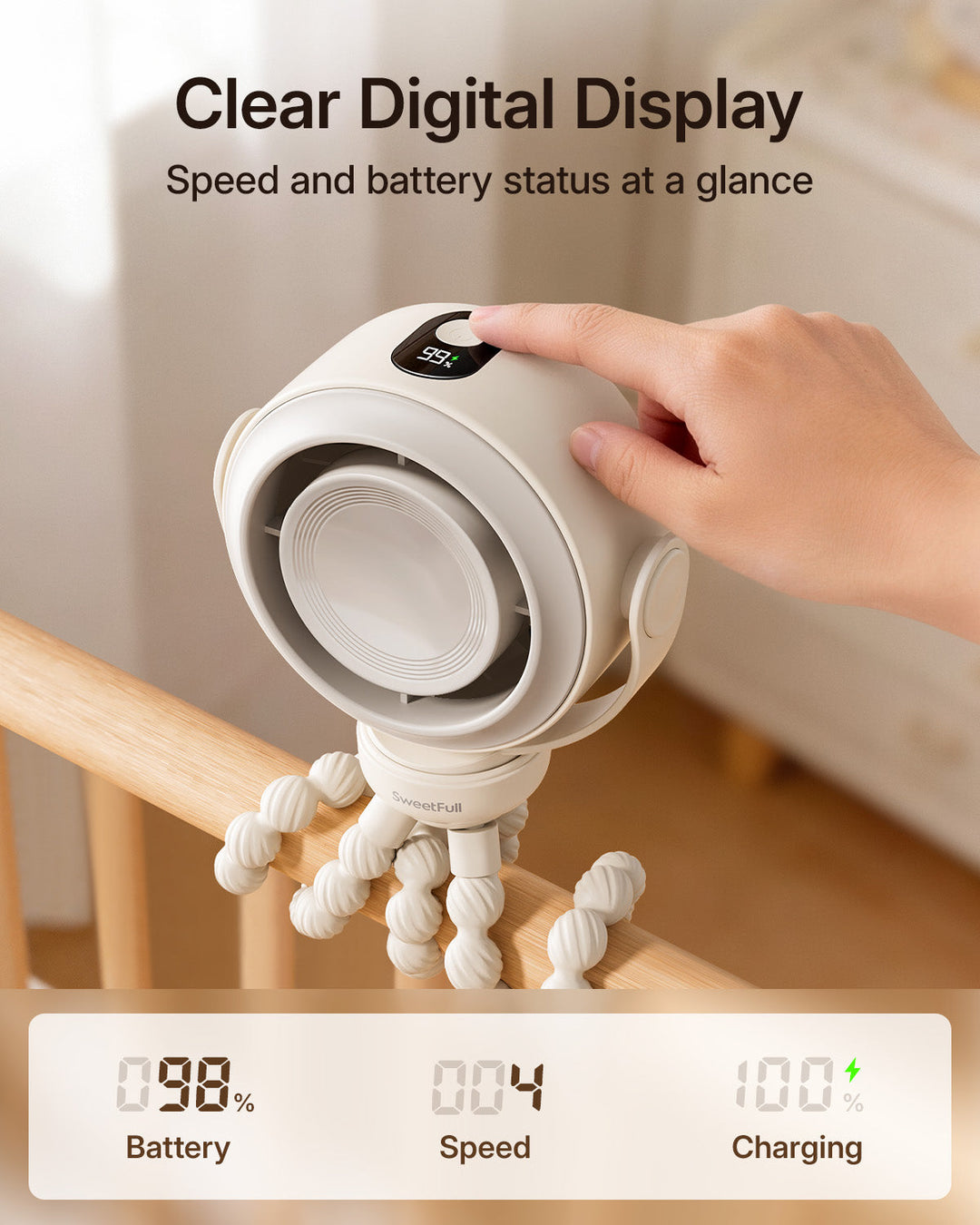Bærbar barnevognvifte, klemmefri babyvifte, 10 timers batteri, 5 hastigheter | Skanto