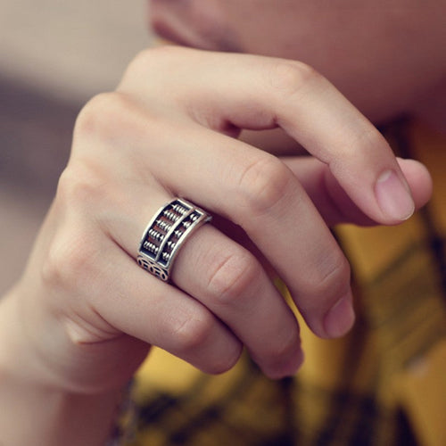 Skanto | Vintage Sølv Abacus Justerbar Ring, for Lykke & Rikdom
