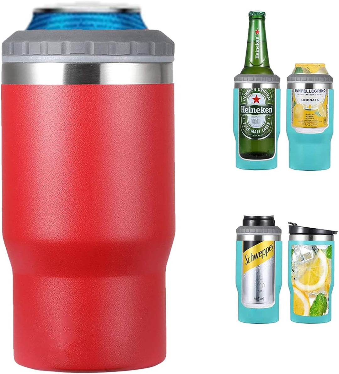 Skanto | 4 i 1 rustfritt stål boks/flaske isolator, 14Oz toveis lokk SUS isolert boks kjøler, ølboksholder (Svart)