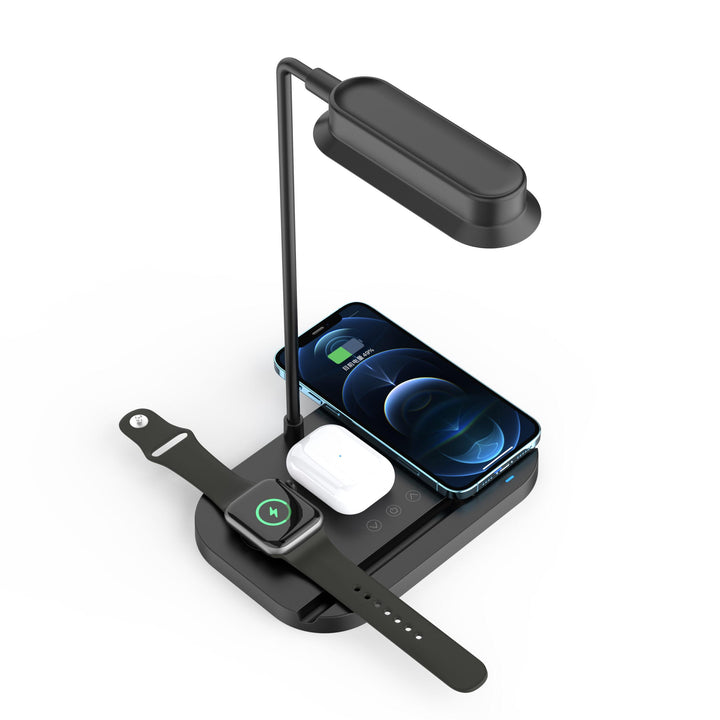 LED bordlampe med dimmer og trådløs lader for smarttelefoner (4-i-1) | Skanto