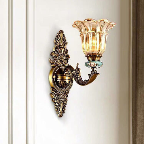 Skanto | FlorisLuxe Europeisk Vegglampe | Blomst Desig | 1-2 Flammer | Høykvalitets Harpiks & Glass | Eleganse for Stue & Gang