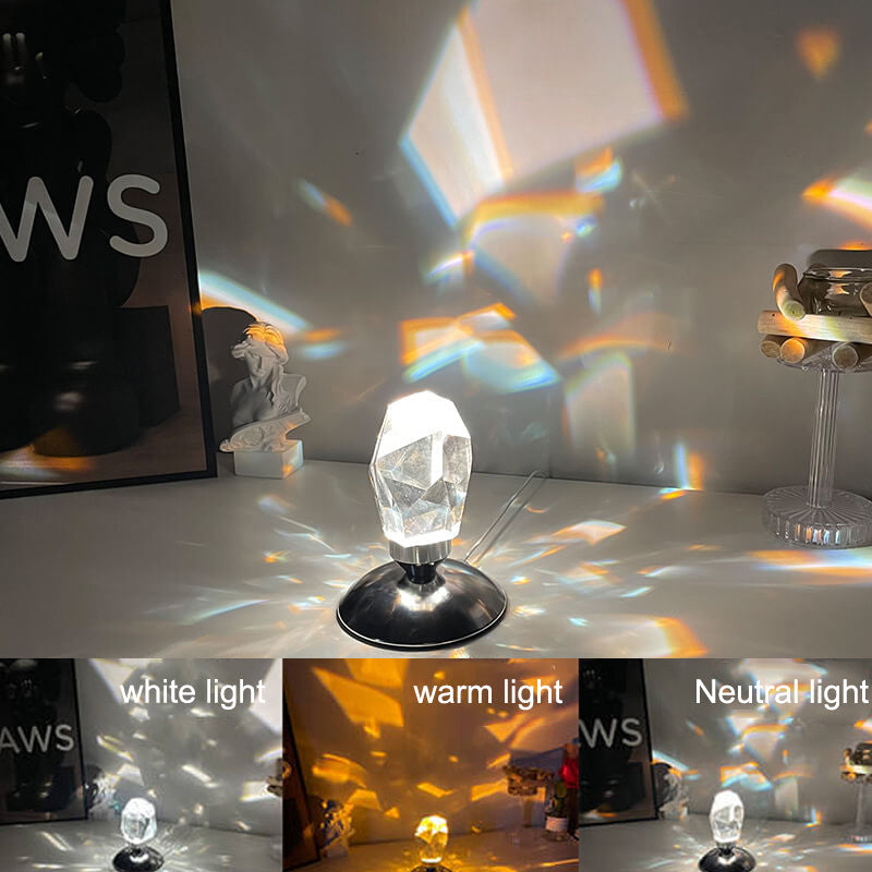 Skanto | LuxorLite Diamond Crystal LED Bordlampe | Luksuriøs Stemningsbelysning | 3 eller 16 Fargeforandring | Trådløs Nattlampe
