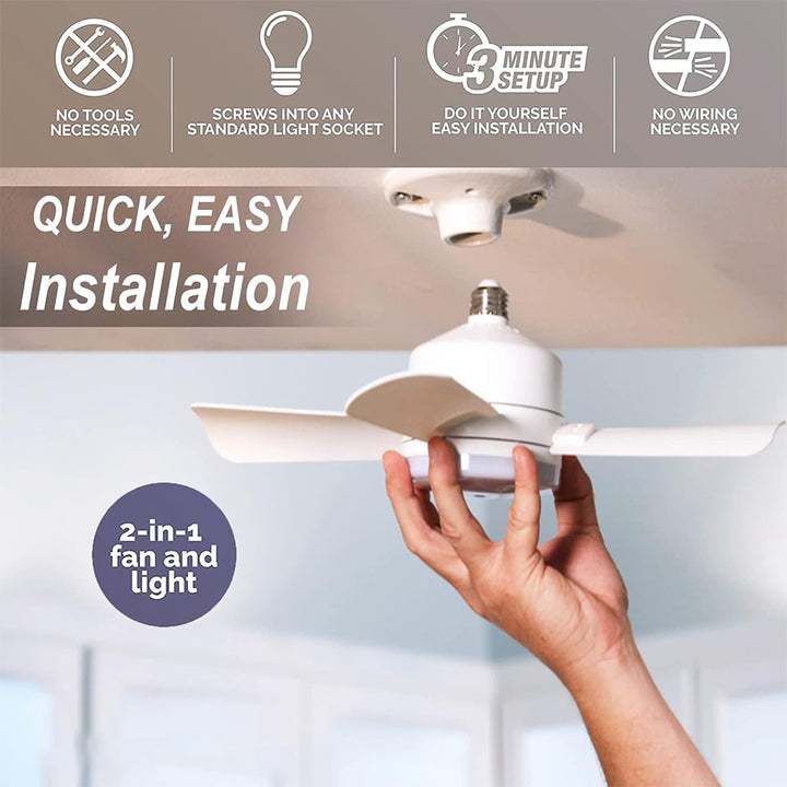 2-i-1 LED Taklampe Vifte med Fjernkontroll, E27/B22 Base | Skanto