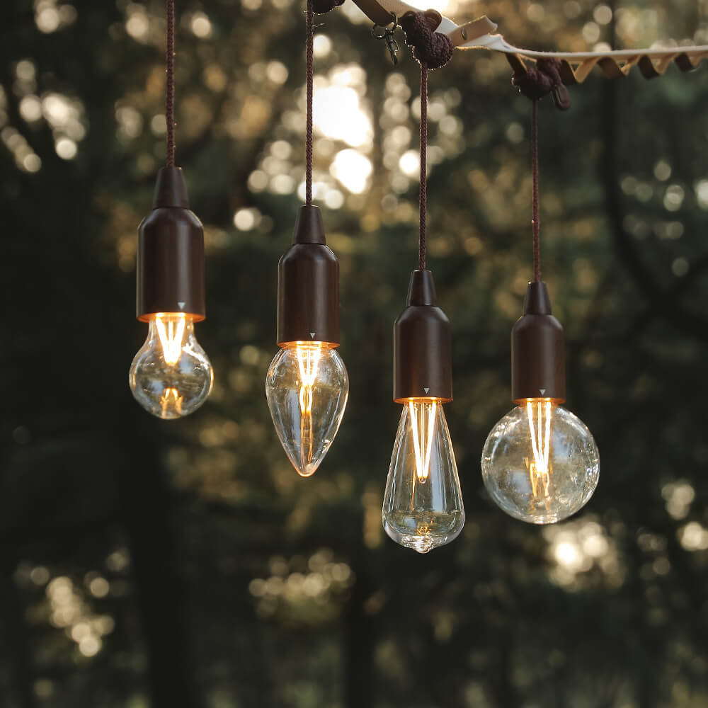 Retro bærbar, vanntett, rund trekjeglelampe med batteri og USB-tilkobling, 1 lyspære, ideell for camping og utendørsaktiviteter