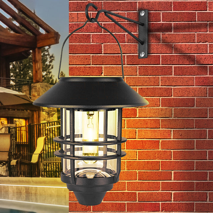 Samtidig Retro Sol Vannavstøtende Aluminium Glass Lantern Sylinder 1-Lys Hengende Vegglampe For Utendørs Patio | Skanto