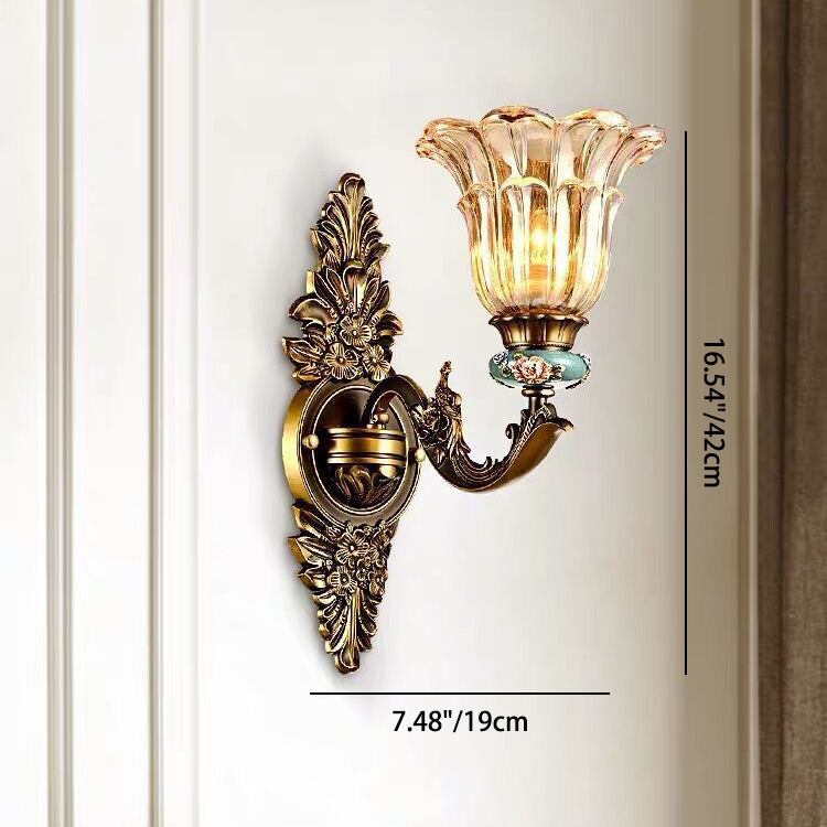 Skanto | FlorisLuxe Europeisk Vegglampe | Blomst Desig | 1-2 Flammer | Høykvalitets Harpiks & Glass | Eleganse for Stue & Gang