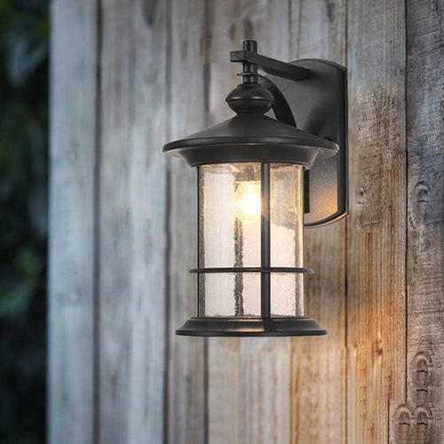 Industriell vintage vegglampe med bobleglassøyle, 1 lyskilde, vanntett, for utendørs bruk