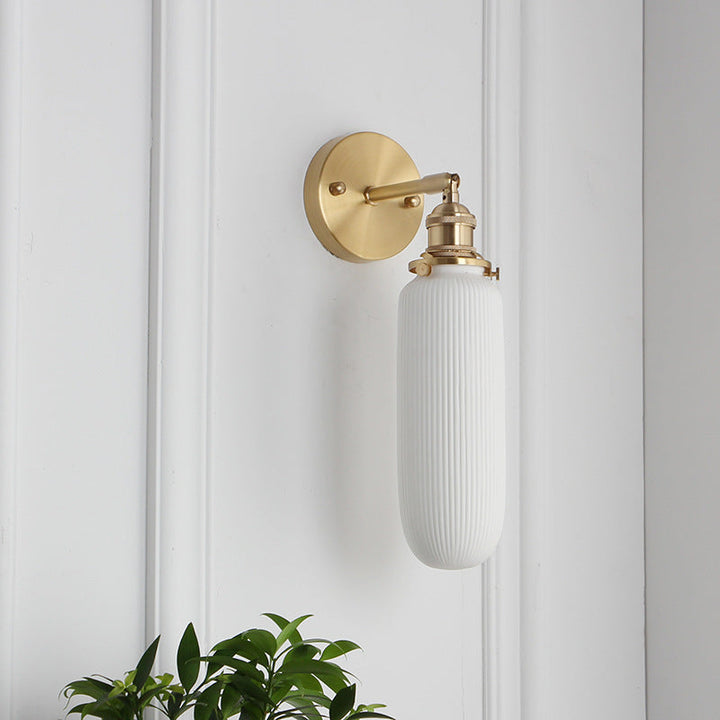 Skanto | Japansk Retro Minimalistisk Sylinder Oval Messing Lucite 1-Lys Vegglampe