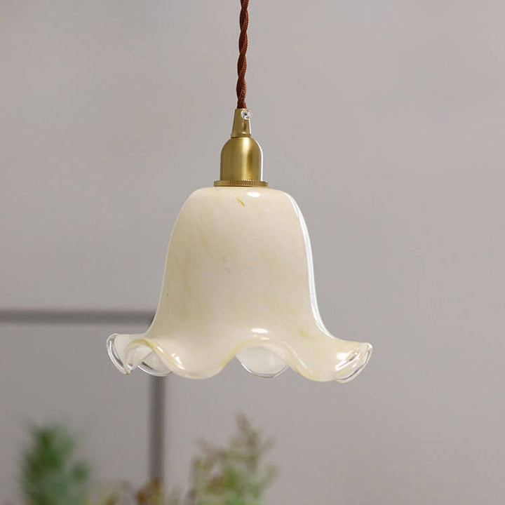Skanto | Vintage Kreativ Blomst Messing Glass 1-Lampe Pendellampe