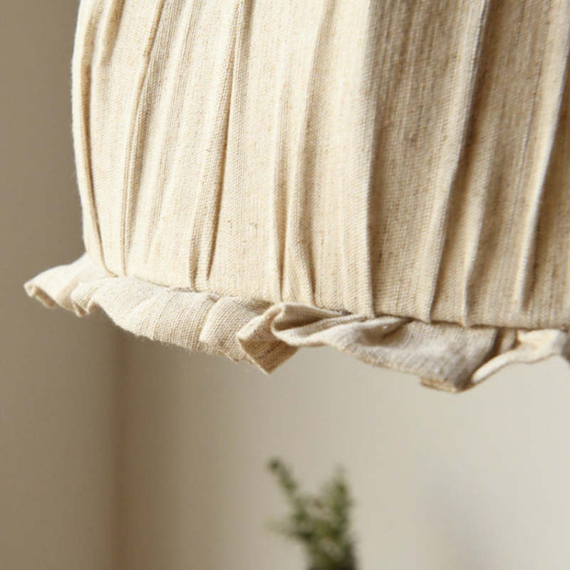 EcoLume - Minimalistisk skandinavisk LED-pendellampe med beige stoffskjerm og justerbar bue for stue og spisestue