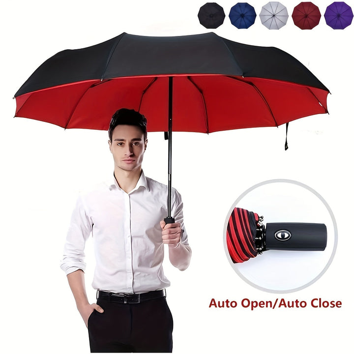 Skanto | Vindtetts reiseregns umbrellas - Robust 10-ribs ramme, Automatisk, Ekstra stort sammenleggbart design med UV-beskyttelse, Dobbelt bruk for solfylt og regnfullt vær