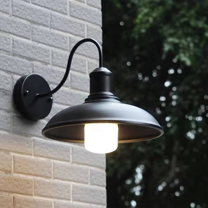 Retro Loft Dome Jern Utendørs Vanntett Vegglampe med 1 Lyskilde og Buet Arm