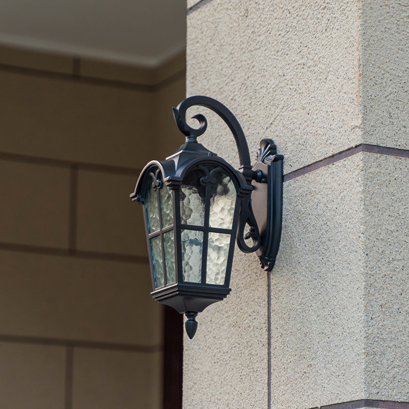 Tradisjonell europeisk kvadrilateral vindusformet aluminiums glass 1-lyskilde vegglampe for utendørs patio | Skanto