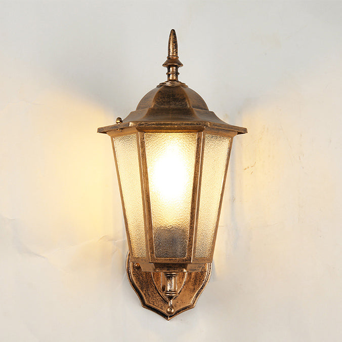 Moderne industriell hexagonal aluminiumsramme frostet glass 1-lykt utendørs vegglampe for hage | Skanto