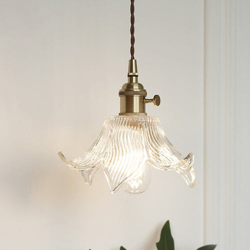 Skanto | Moderne Kreativ Floral Messing-Glass 1-Lyskilde Pendellampe for Stuen