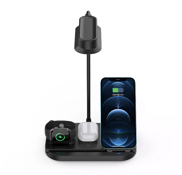 LED bordlampe med dimmer og trådløs lader for smarttelefoner (4-i-1) | Skanto