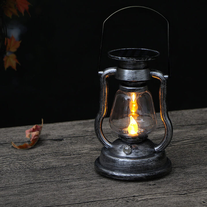 Solcelledrevet retro parafinlampe, hestelampe, LED utendørsbelysning for hage og terrasse, bærbar flammelyslampe