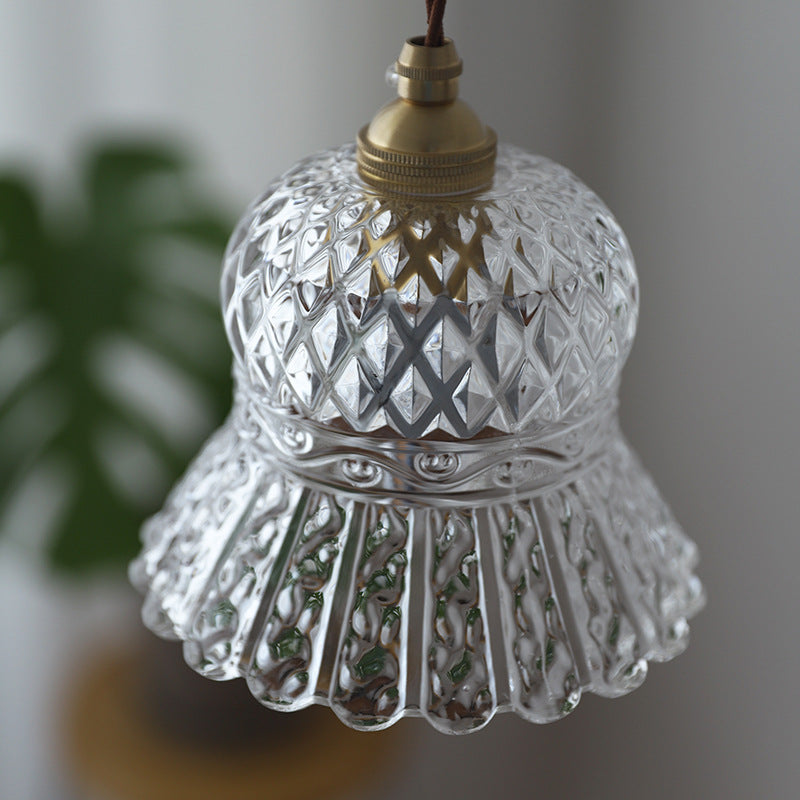 Skanto | Tradisjonell Fransk Messing Ruter Glass Blomst Form 1-Lys Pendellampe For Stue