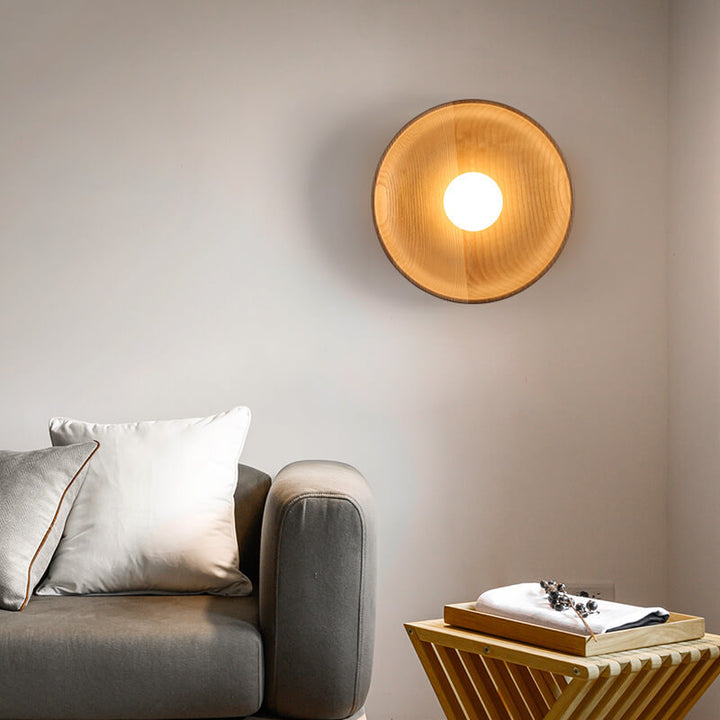 Skanto | Modern Minimalist Rund Skive Solid Tre 1-Lykt Vegglampe