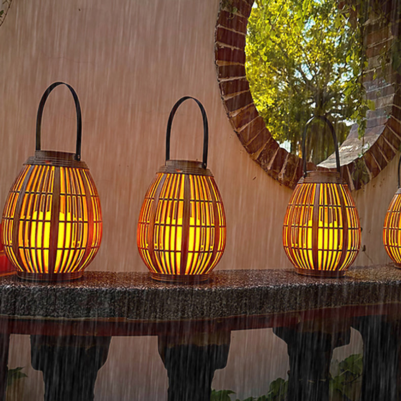 Moderne Art Deco Solrund Lantern Rattan LED Utendørs Landskapslys For Hage | Skanto