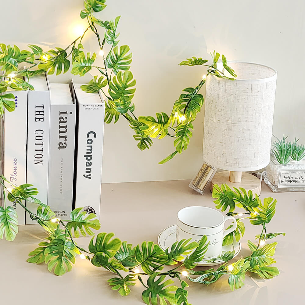Skanto | Grønn Skilpaddeblad Kobbertråd Simulert Skilpaddeblad Rattan Dekorative LED Lyskjeder