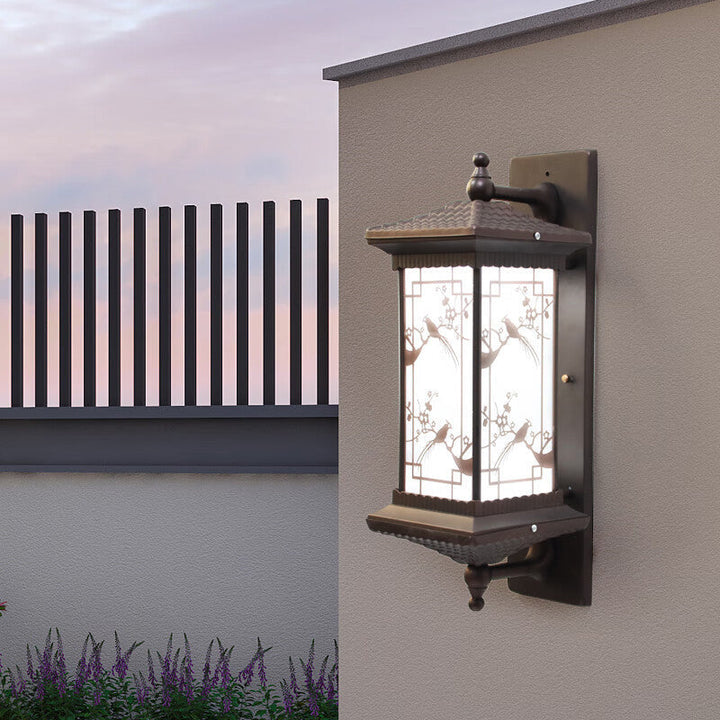 Tradisjonell kinesisk rektangulær aluminiums glass solcelle LED vegglampe for hage | Skanto