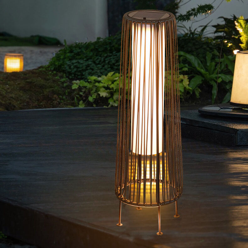 Moderne Shabby Chic Sol Runde Trapezoid Jern Rattan Wicker LED Utendørs Lys For Utendørs Patio | Skanto