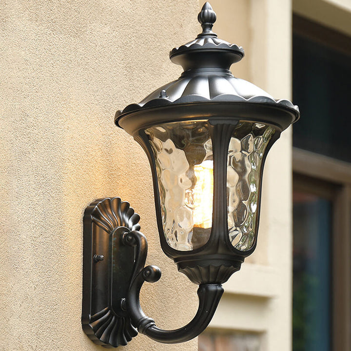 Europeisk Retro Vanntett Steinmønster Glasslampeskjerm 1-Lys Utendørs Vegglampe | Skanto