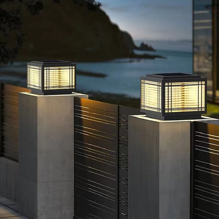 Tradisjonelt kinesisk kvadrat aluminium glass 1-lampe post hode lys for hage | Skanto