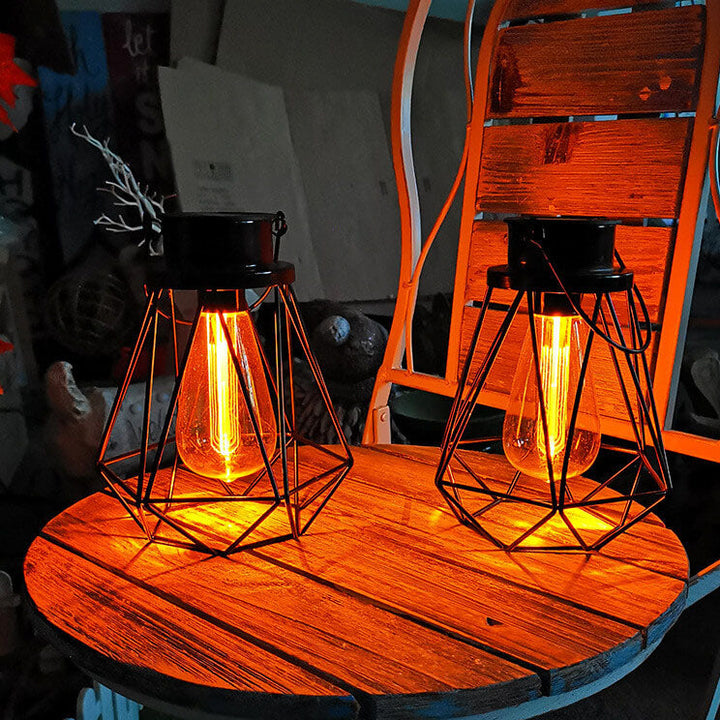 Solare Retro Jern Lanterne Geometri LED Dekorativ Utendørs Landskapslys | Skanto