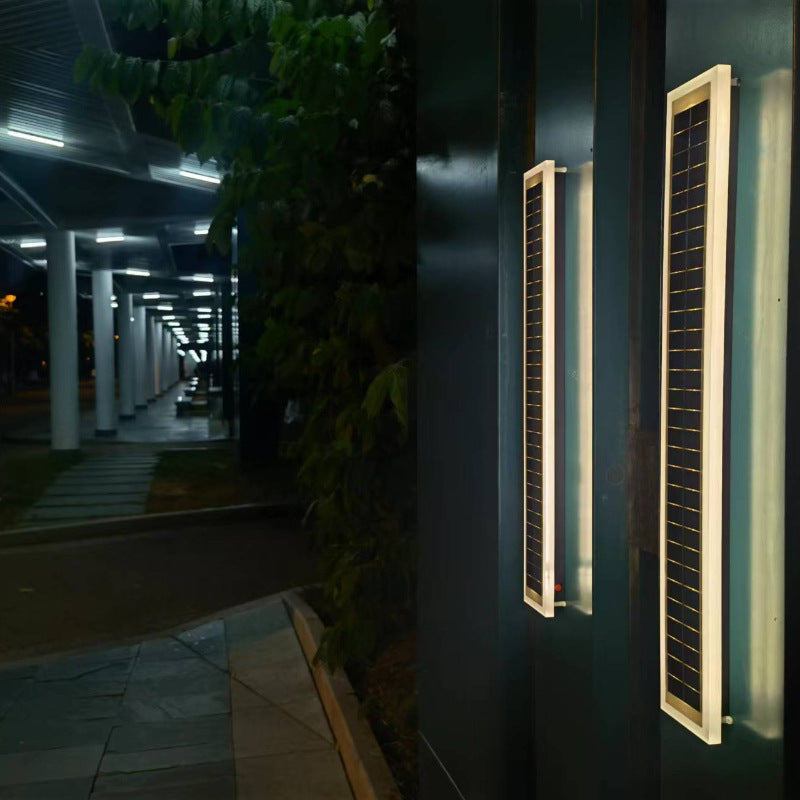 Minimalistisk rektangulær LED-vegglampe for utendørs bruk, vanntett, med solcellefunksjon, for terrasse og hage