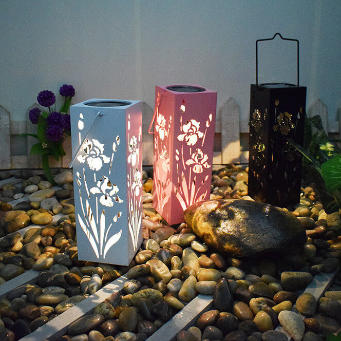 Skanto | Solar Butterfly Rose Pattern Hollow Column LED Utendørs Vanntett Dekorativ Lampe