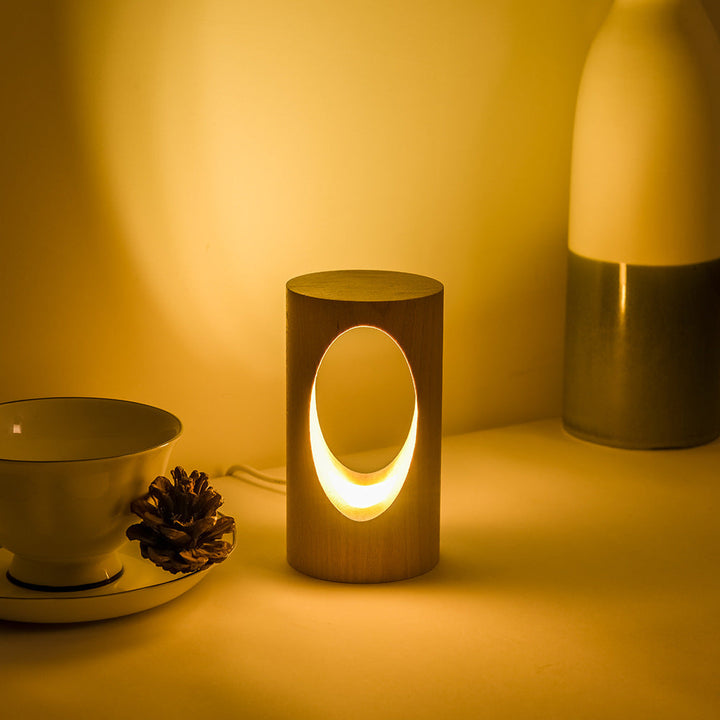 Skanto | Japansk heltre rektangulær søyle LED nattlampe USB bordlampe