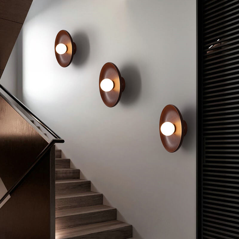 Skanto | Modern Minimalist Rund Skive Solid Tre 1-Lykt Vegglampe