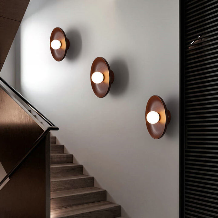 Skanto | Modern Minimalist Rund Skive Solid Tre 1-Lykt Vegglampe