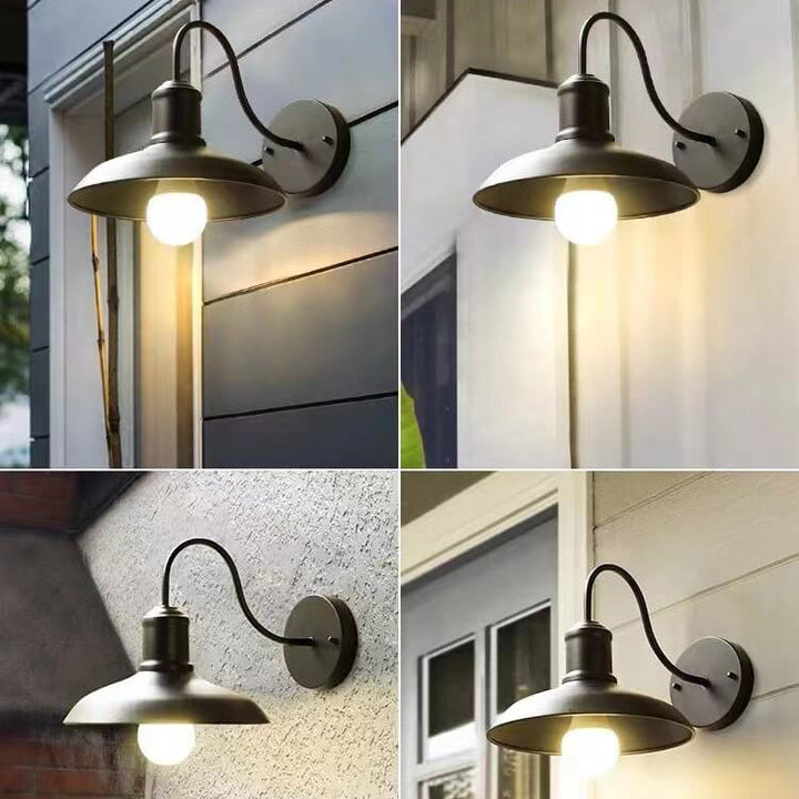 Retro Loft Dome Jern Utendørs Vanntett Vegglampe med 1 Lyskilde og Buet Arm