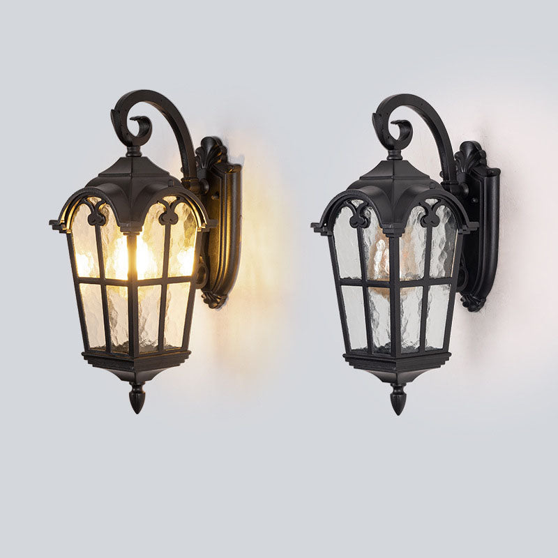 Tradisjonell europeisk kvadrilateral vindusformet aluminiums glass 1-lyskilde vegglampe for utendørs patio | Skanto