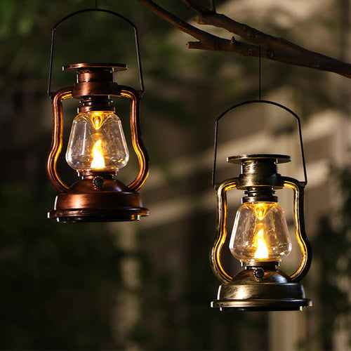 Solcelledrevet retro parafinlampe, hestelampe, LED utendørsbelysning for hage og terrasse, bærbar flammelyslampe