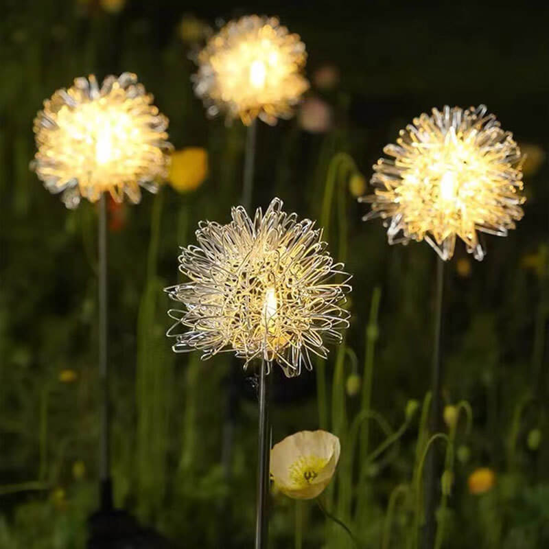 Solcelledrevet LED-kulelampe av løvetann laget av aluminiumstråd, vanntett, for utendørs bruk, for planting i hagen, bakkelys