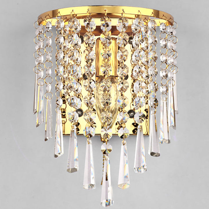 Skanto | Moderne Luksus Semi-Rund Octagonal Perle Rustfritt Stål Krystall 1-lys Vegglampe for Stue