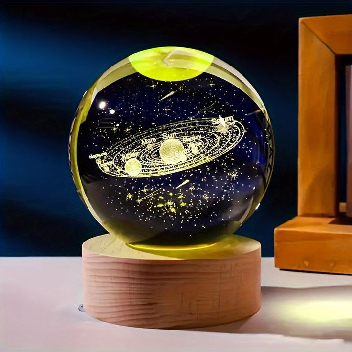 LumiSphere - Luksus 3D Krystall Bordlampe med Trebase Skanto