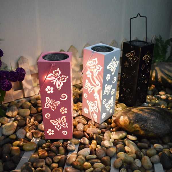 Skanto | Solar Butterfly Rose Pattern Hollow Column LED Utendørs Vanntett Dekorativ Lampe